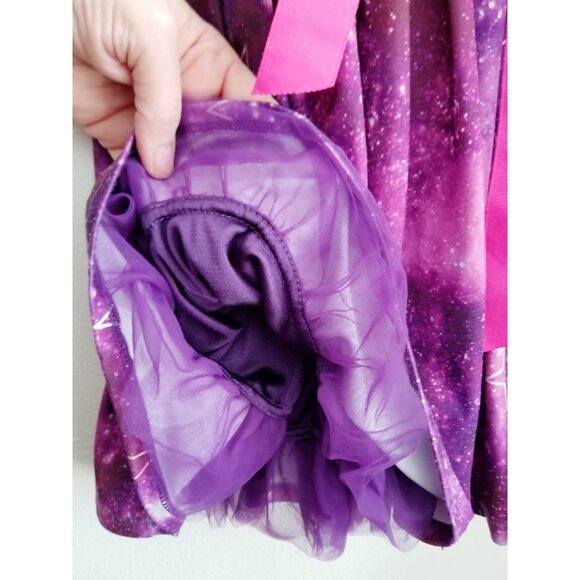 Girls Purple Celestial Print Dress ✦ Fabkids XL ✦ Pink Ribbon Belt ✦ Tulle Hem - Picture 4 of 6